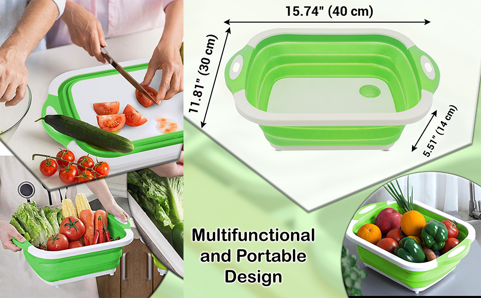 Collapsible with Foldable Chopping Board - Multifunctional Wash Basin Drainage & Washing Vegetables