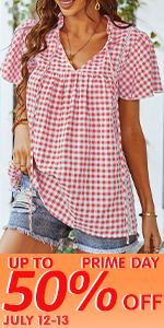  Short Sleeves Plaid Tops