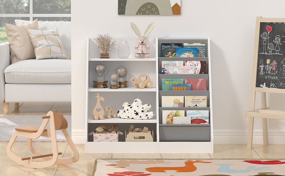 White 4 Tier Kids Wooden Bookshelf, Five Layer Sling