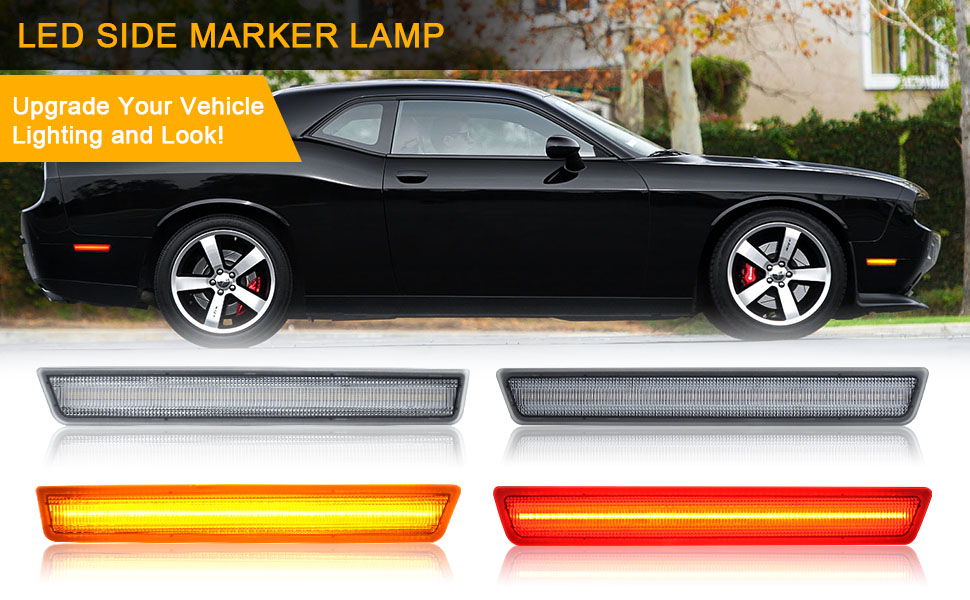R&F Auto 4PCS LED Amber Red Side Marker Lights Replacement