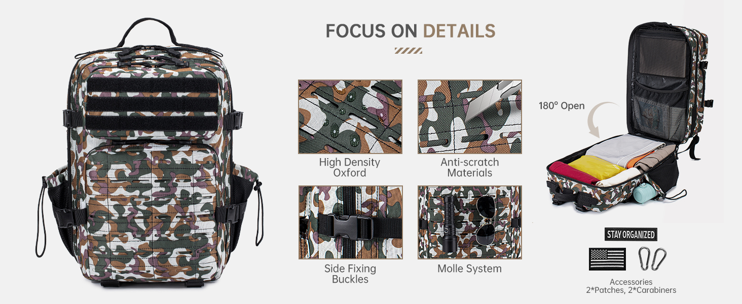 Tactical Military Backpack for Man, 50L Waterproof Army Pack Rucksack Hiking Laptop Backpack