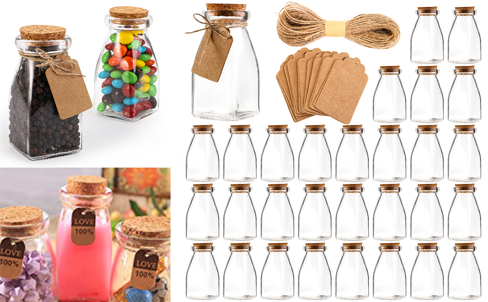 Yarlung 30 Pack 4 Oz Glass Yogurt Jars with Cork Lids, Clear Square