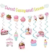 Sweet Sassy and Seven Birthday Decorations - 7th Birthday Banner with Hanging Swirls Decoration f...