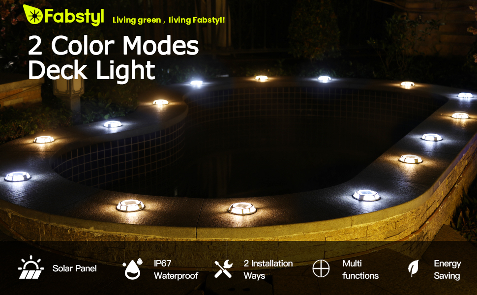 Solar Deck Lights, FabStyl 2 Colors in 1 Solar Driveway Lights Dock