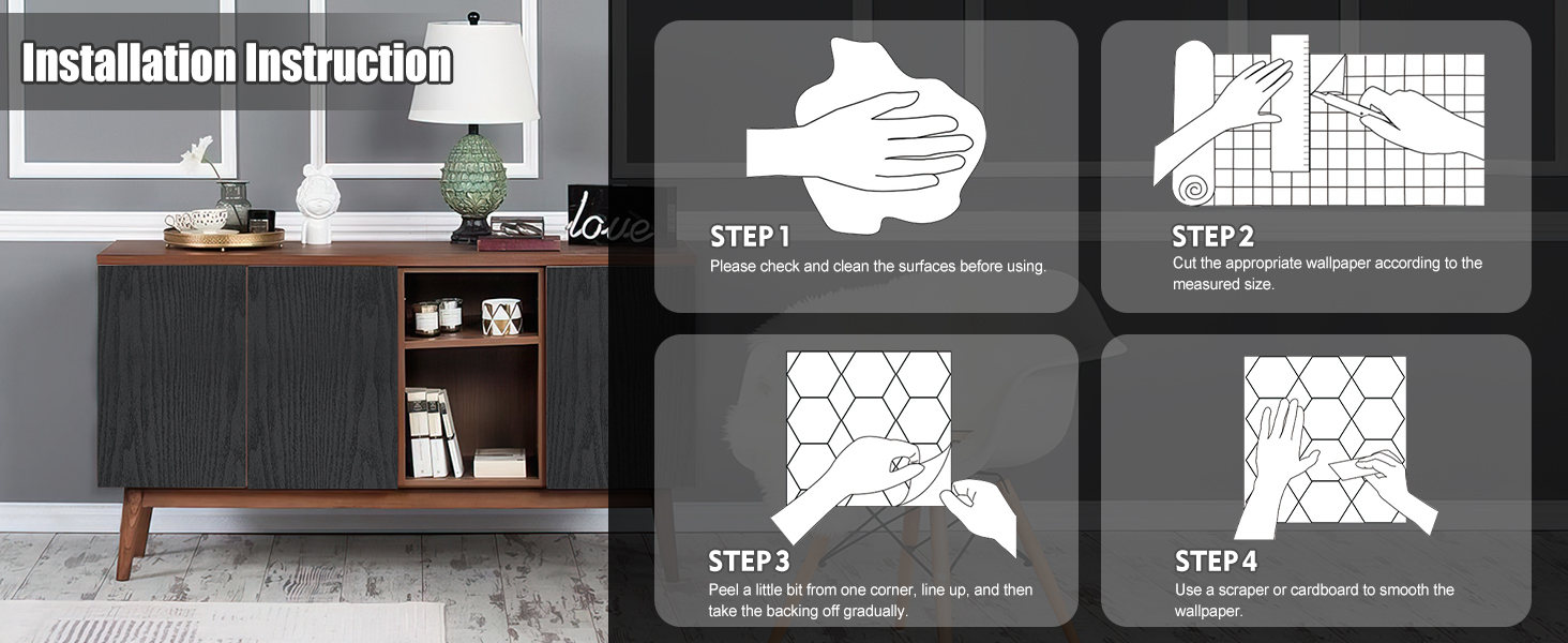 Yinhua 15.7"×197" Black Wood Contact Paper Peel and Stick