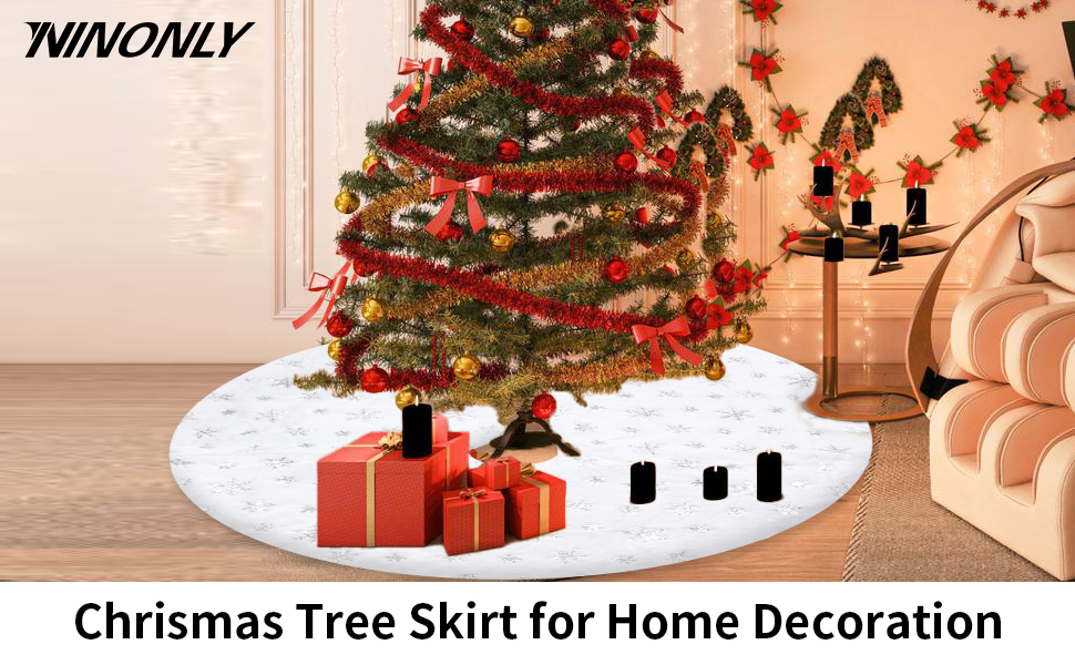 Ninonly Christmas Tree Skirt, 122 CM White Faux Fur Plush Christmas