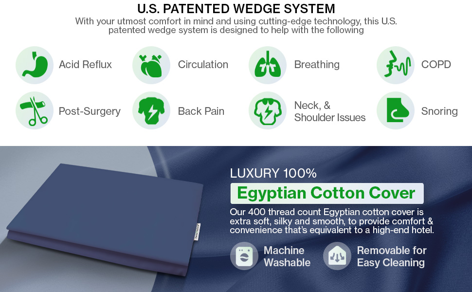 IPT-US, Premium Gel Memory Foam Bed Wedge & Adjustable head rest, Luxury Egyptian Cotton