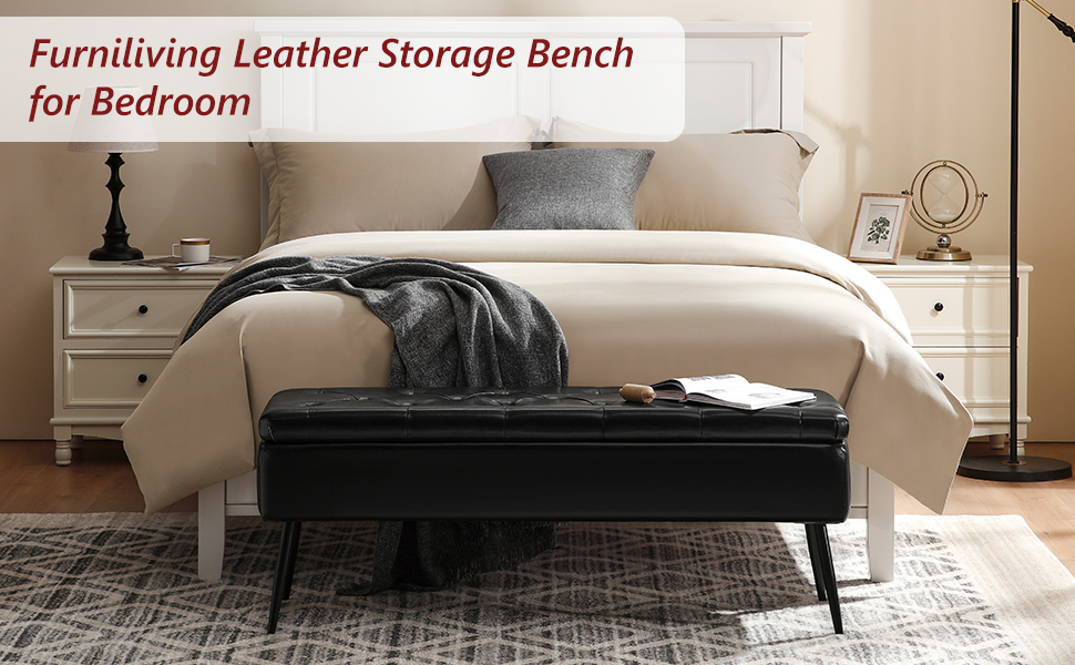 kinmars Leather Storage Ottoman Bench,End of Bed Bench for
