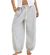 Hixiaohe Baggy Wide Leg Sweatpants Women Vintage Washed Barrel Sweatpant Drawstring Athletic Pala...