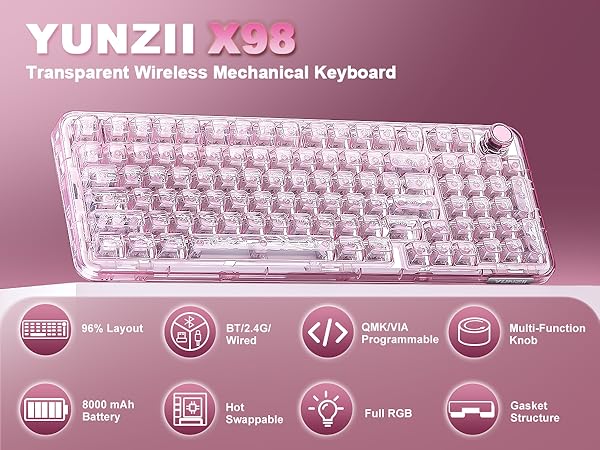Amazon.com: YUNZII X98 QMK/VIA Wireless Mechanical Gaming