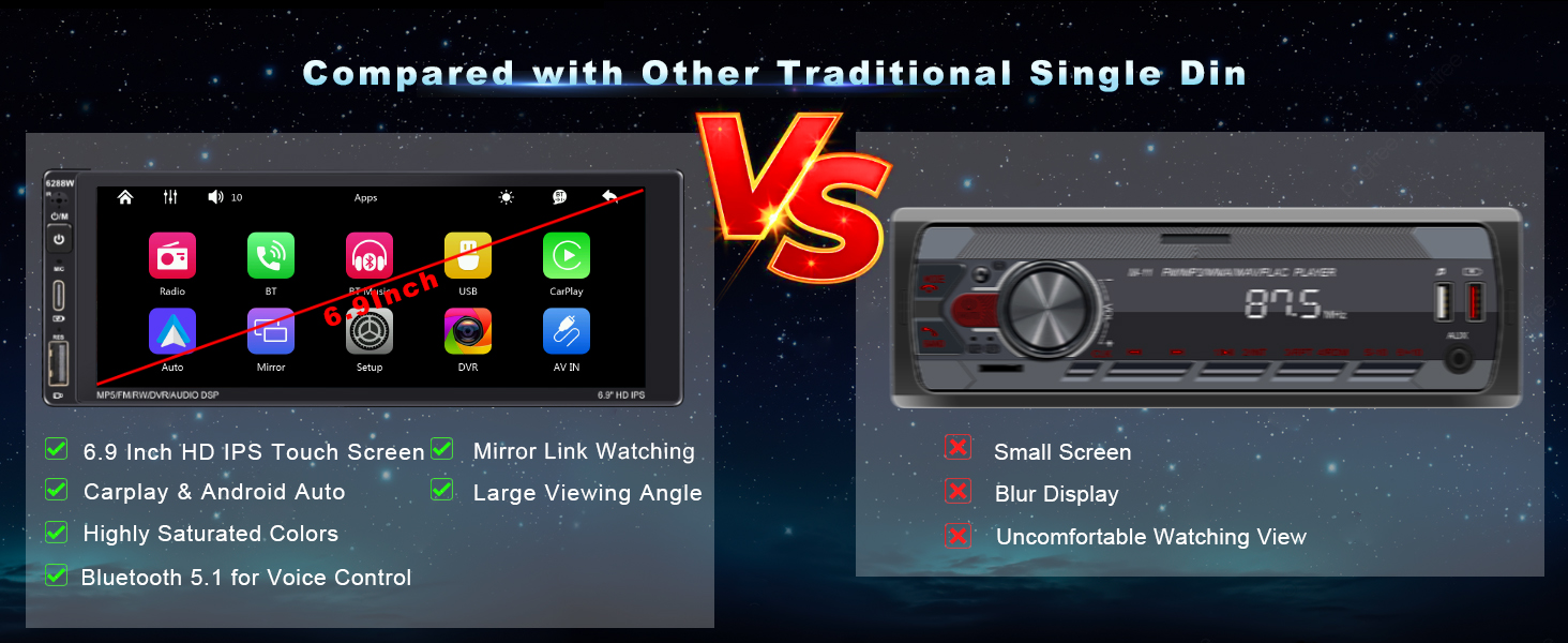 touchscreen single din car stereo radio