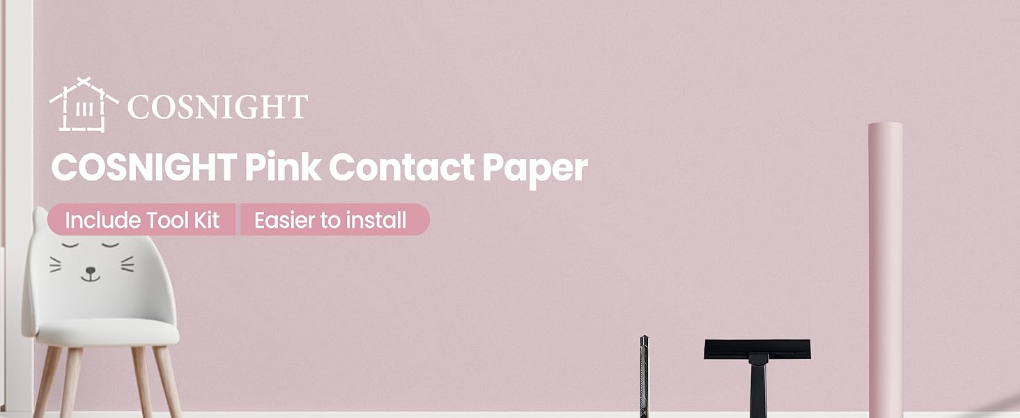 COSNIGHT Pink Thicken Peel and Stick Wallpaper, 17.7''x196'' Soild