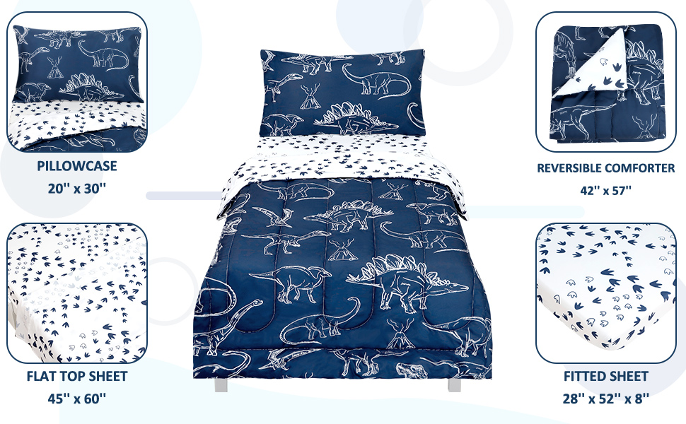 Jundetye 4 Pieces Dinosaur Toddler Bedding Set for Boys