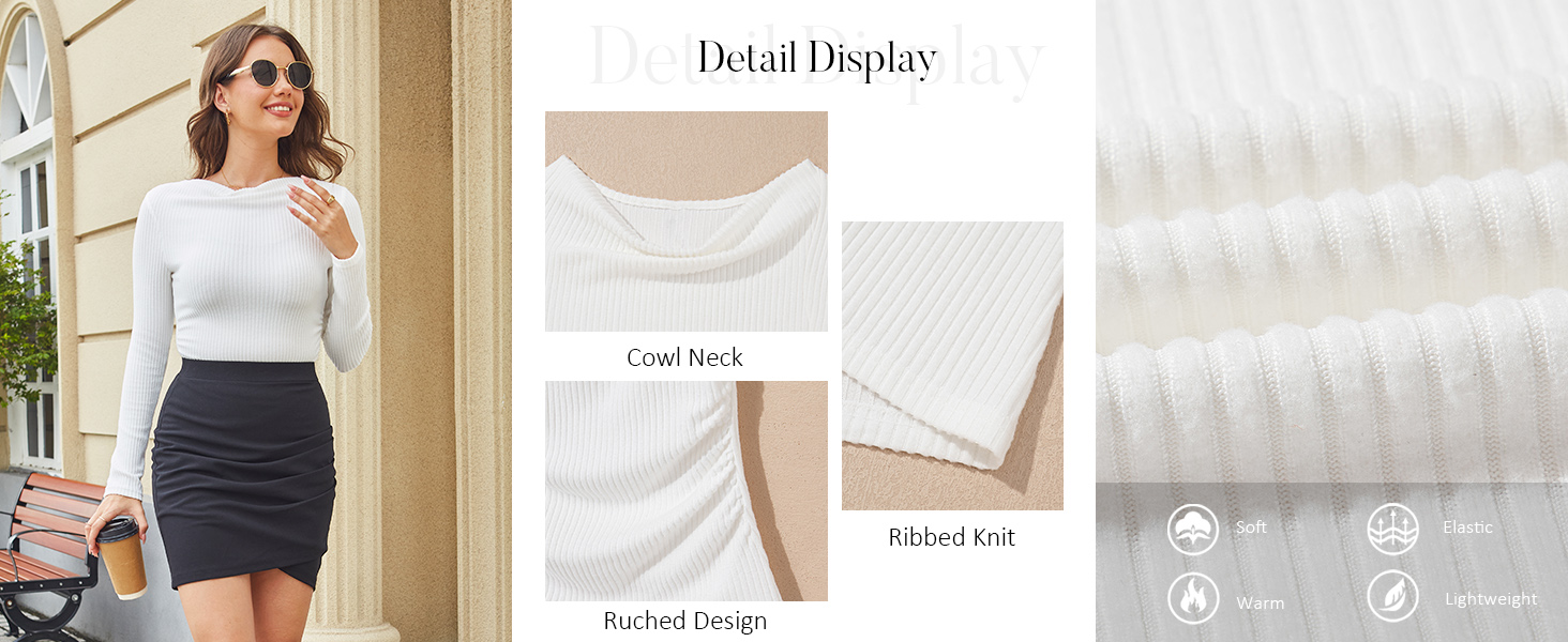 white long sleeve tops for women cowl neck shirts