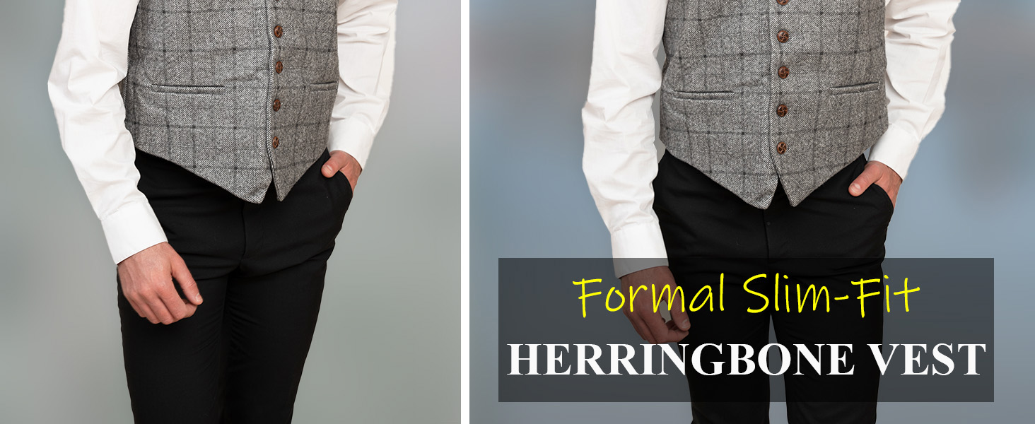 Gioberti Men's 6 Button Slim Fit Formal Herringbone Tweed Vest