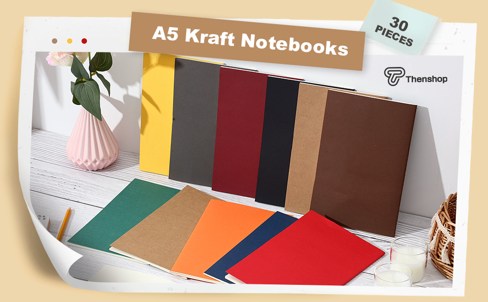 30 Pcs A5 Kraft Unlined Notebooks Sketchbooks