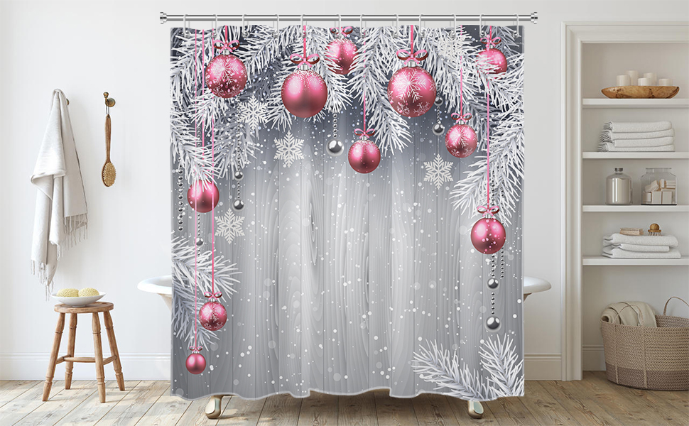 EOBTAIN Winter Christmas Shower Curtain for Bathroom White