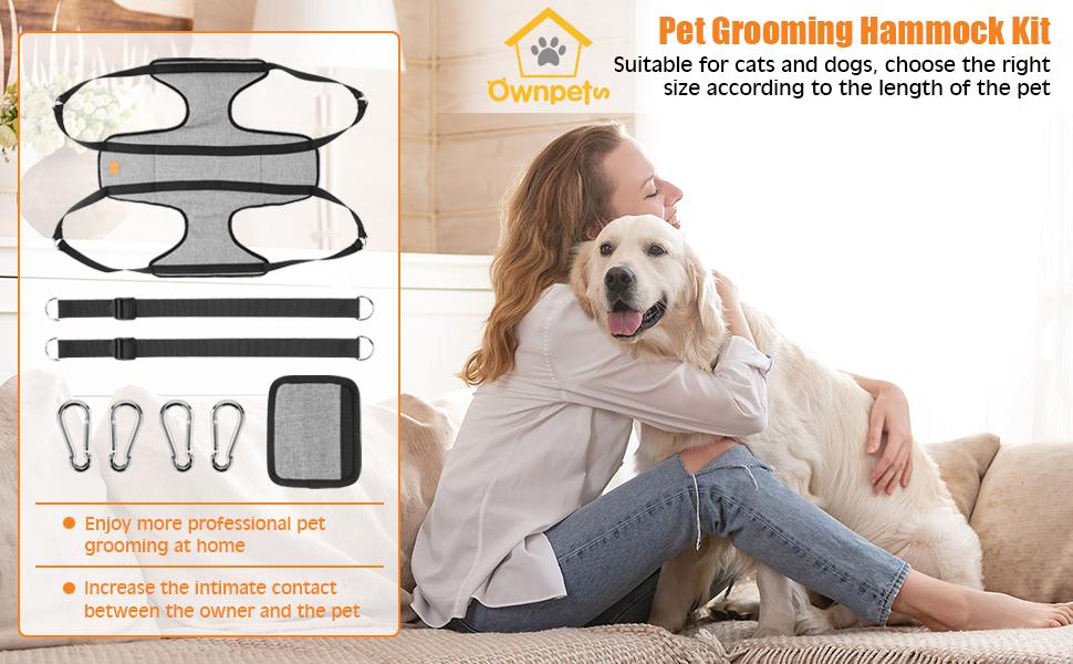 Ownpets Pet Grooming Hammock Harness for Cats & Dogs, with Carabiners