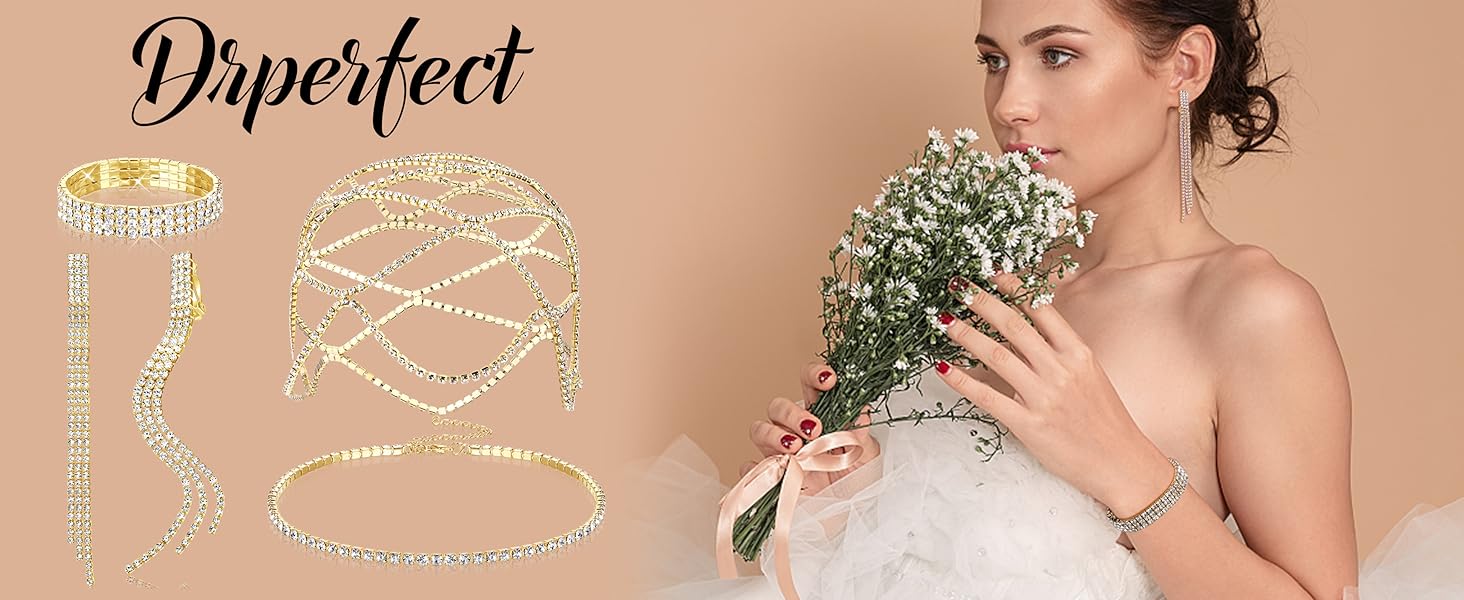 4 Pieces Women Rhinestone Jewelry Set  bling choker necklaces for women