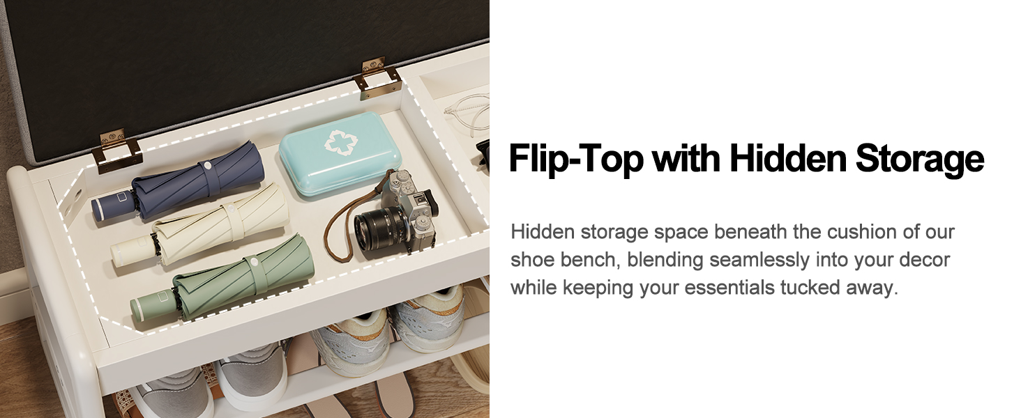 Shoe Rack Bench, Flip-Top Shoe Storage Bench with Cushion