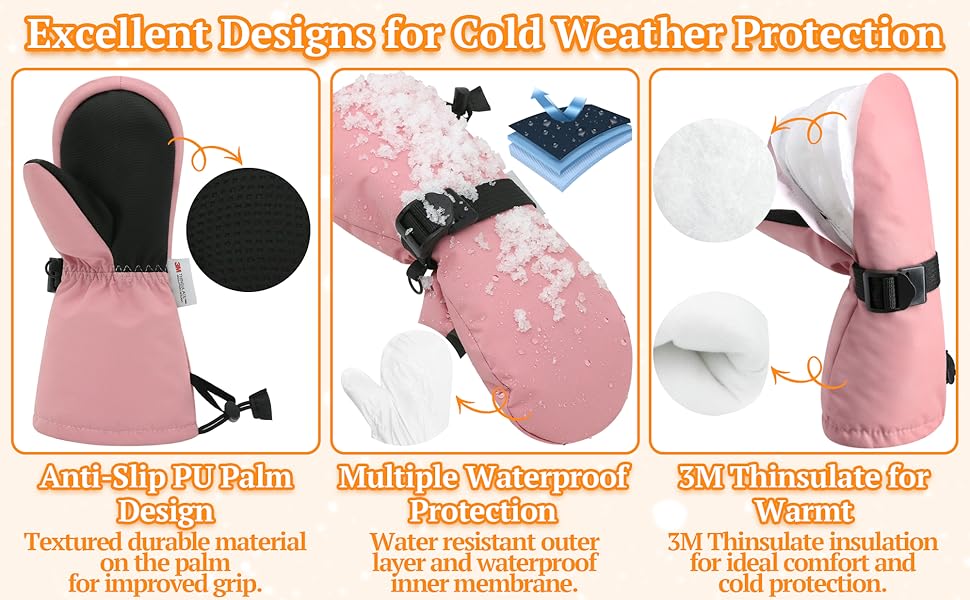 Toddler Mittens Waterproof Toddler Gloves Toddler Snow Gloves for Kids