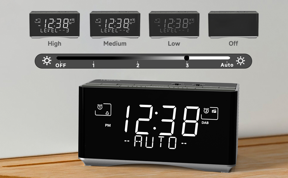 FM & DAB Radio Alarm Clock with USB Charging Port, Bluetooth Stereo
