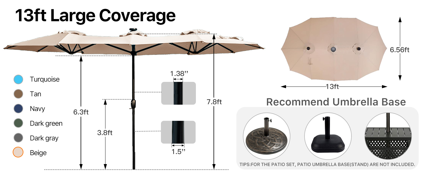 13ft Patio Umbrellas with LED Lights