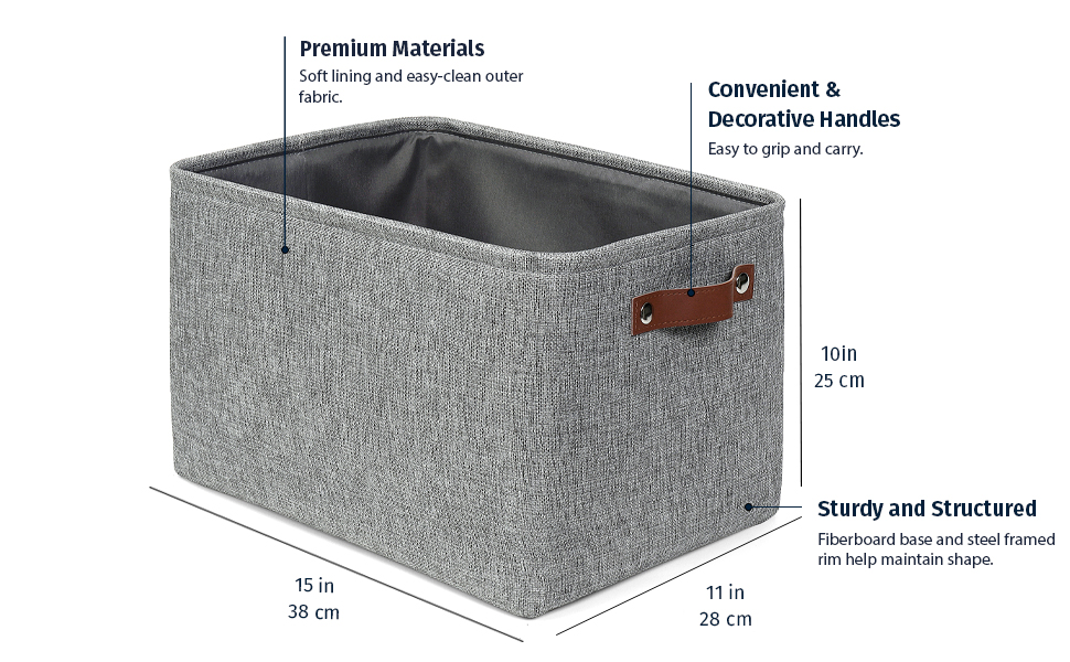 OrganiHaus Large Fabric Storage Baskets for Shelves 3 Pack 15x11in Closet Storage