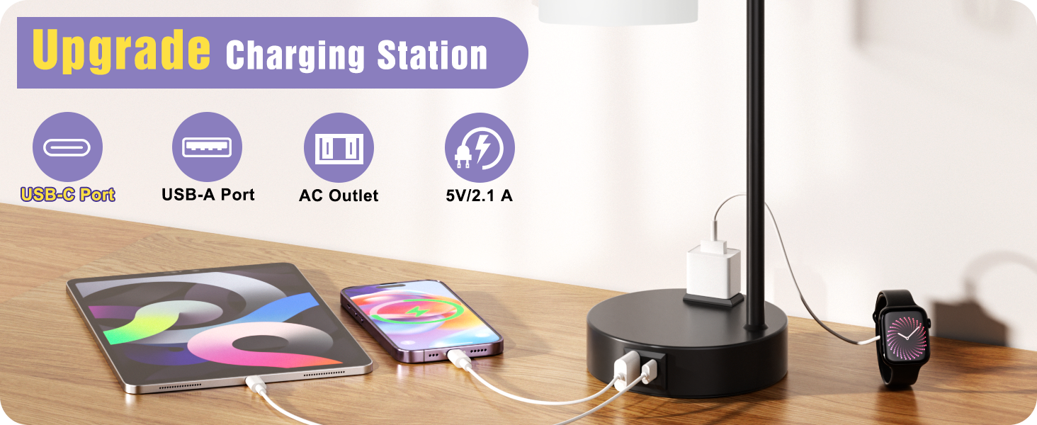 lamp with usb port and outlet