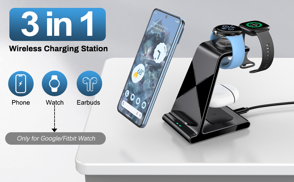 Induktive Ladestation für Google Pixel Watch 2, Wireless Charger 3 in 1 Kabellose Ladestation