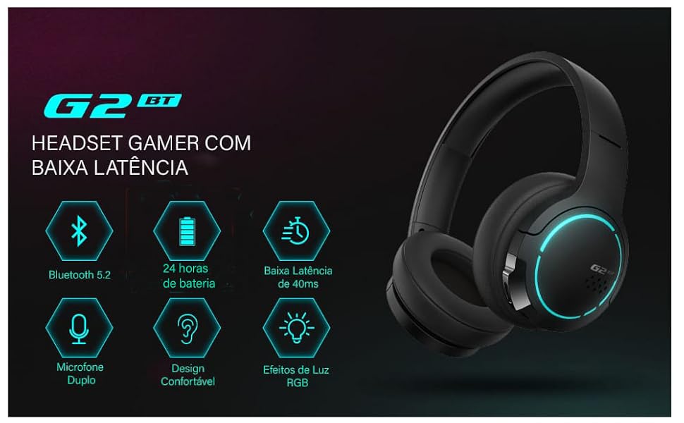 HEADSET GAMER BLUETOOTH 5.2 EDIFIER G2BT PRETO, PEQUENO 9 G2BT entrada correto