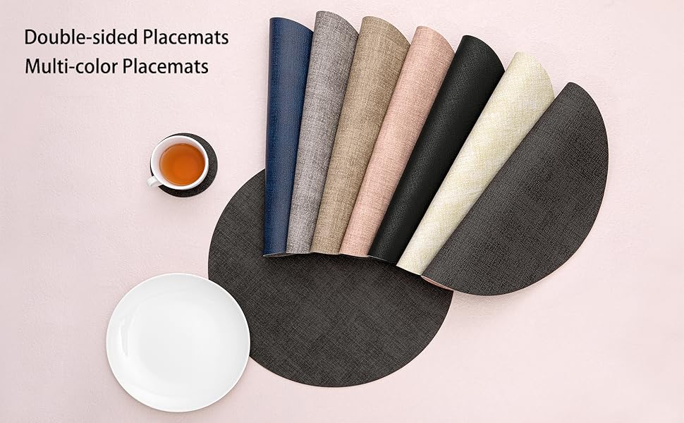 Myir JUN Round Placemats Dual Sided, Faux Leather Place