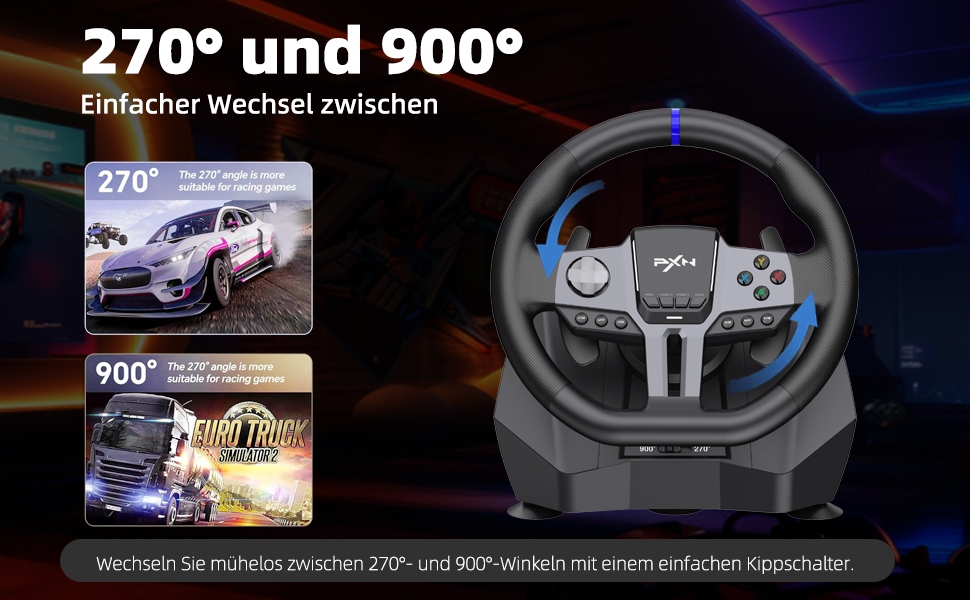 PXN V9 Gen 2 PCRennlenkrad mit Pedalen und Shifter, 270/900 Grad Drehung Racing Wheel