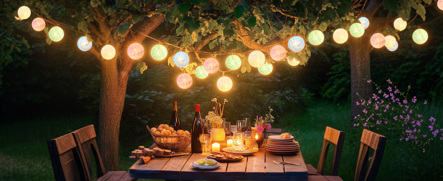 a picnic table with a lot of lights