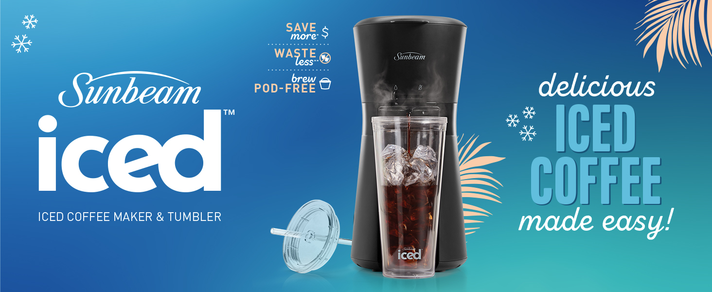 Sunbeam Iced Coffee Machine Plus Reusable Tumbler with Straw, Iced