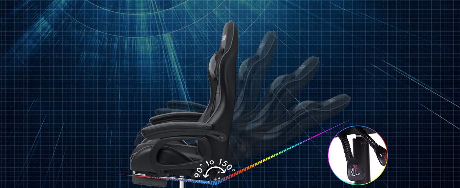 ELFORDSON Gaming Chair Lumbar Massage With Footrest, Grey & Black 14 3-3