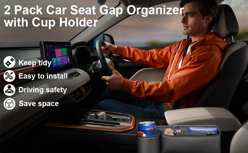 Car Seat Gap Filler Organizer with Cup Holder
