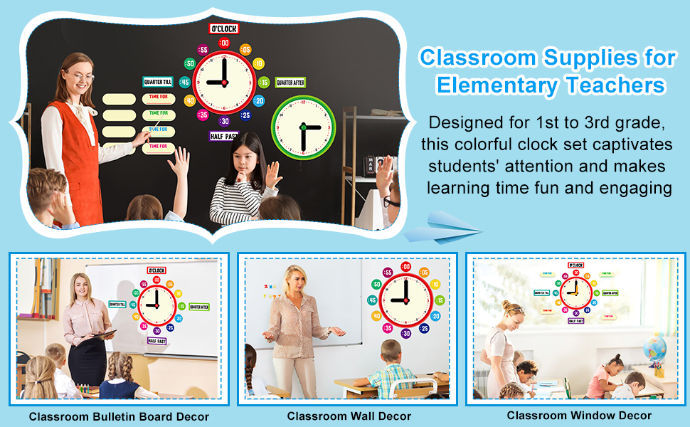 Bulletin Board Classroom Clock Set Clock Poster for Classroom Home Parties Bedroom Decor