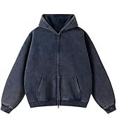 Chemical Wash Docking Sweatshirt スウェット KEEPSHOWING Men's Vintage Acid Wash Zip Up Oversized Hoodi