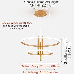 ORANOOR LED Gold Modern Chandeliers for Dining Room Living Room, Dimmable Kitchen Pendant Lamp