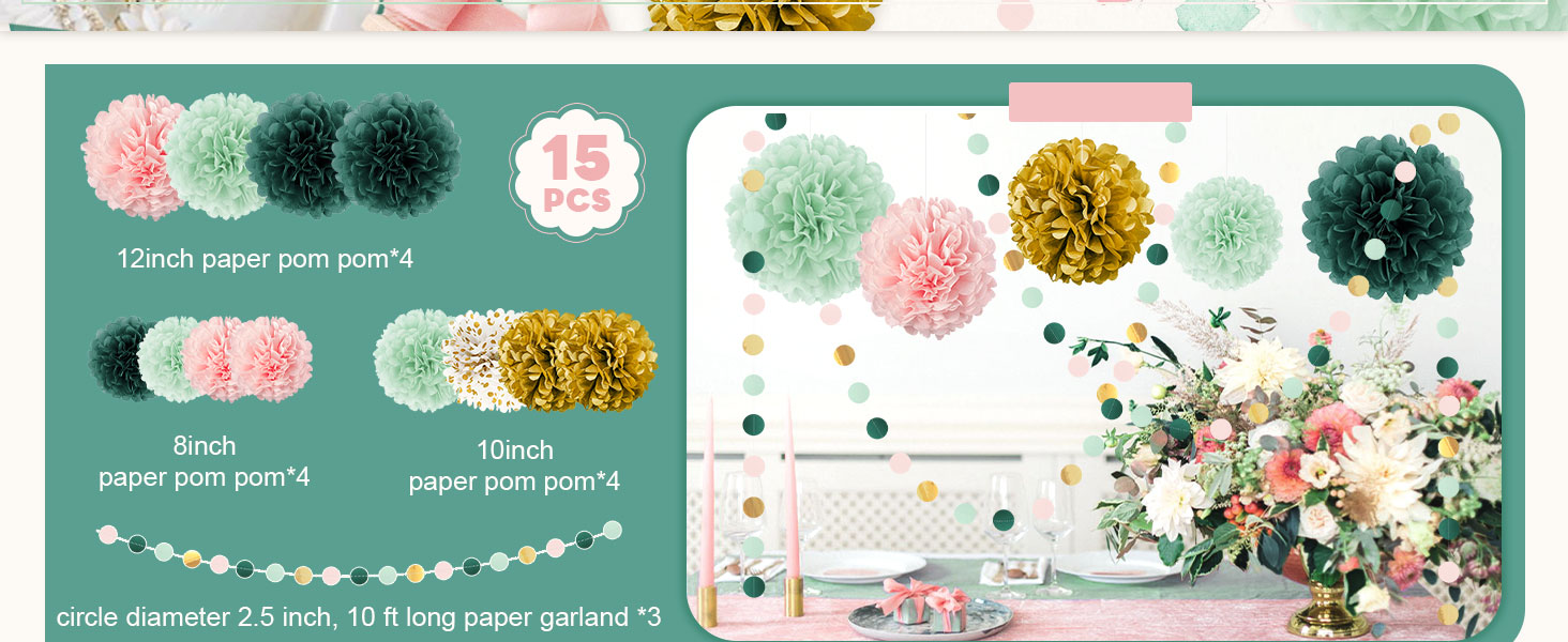 sage green party decoration paper flower garland