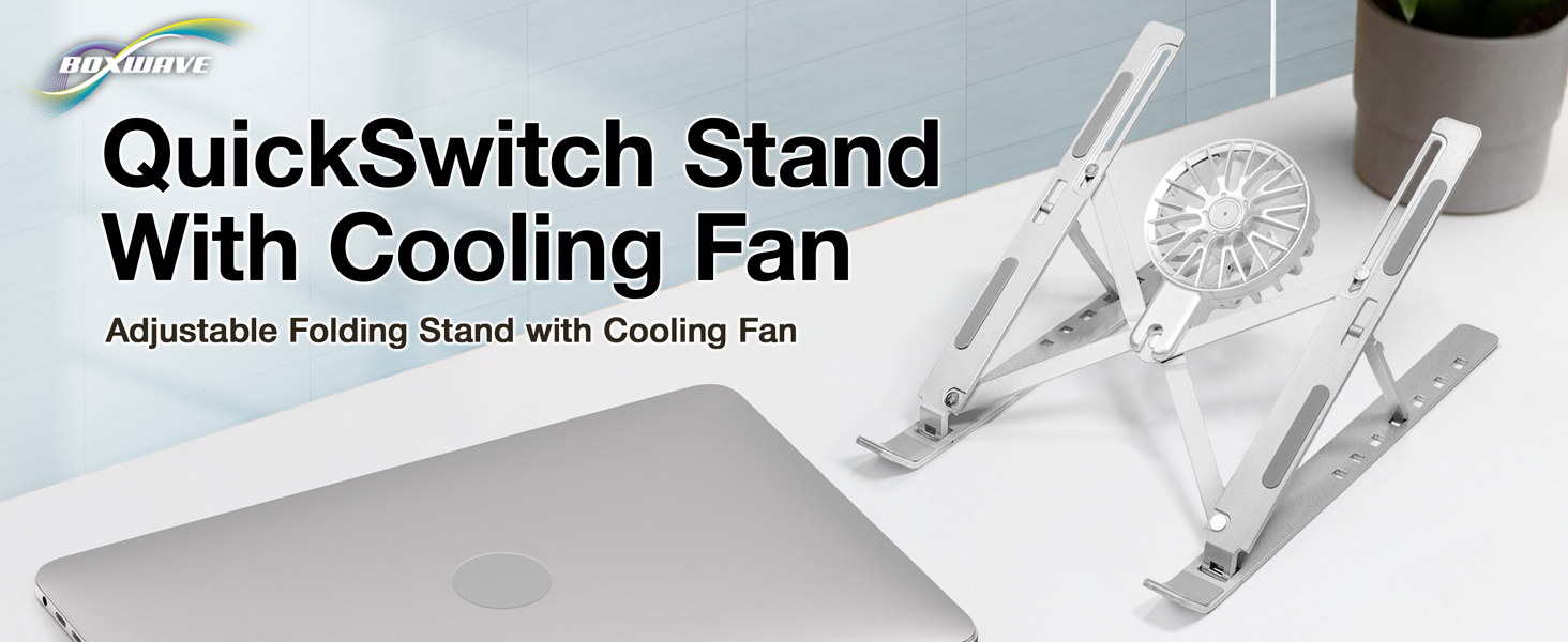 BoxWave QuickSwitch Stand With Cooling Fan - Adjustable Folding Stand with Cooling Fan
