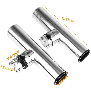 NovelBee 2pcs Stainless Steel Clamp on Fishing Rod Holders with Rubber Insert for Rails 7/8" to 1"