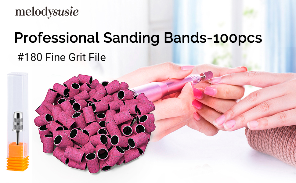 MelodySusie 100 Pcs Nail Drill Bits Sanding Bands for Nail Drill 180