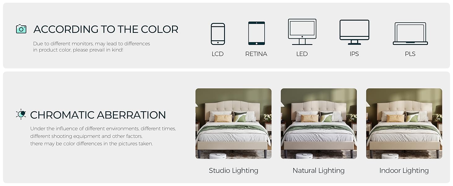 LINSY Full Size Bed Frame, Linen Upholstered Platform Bed