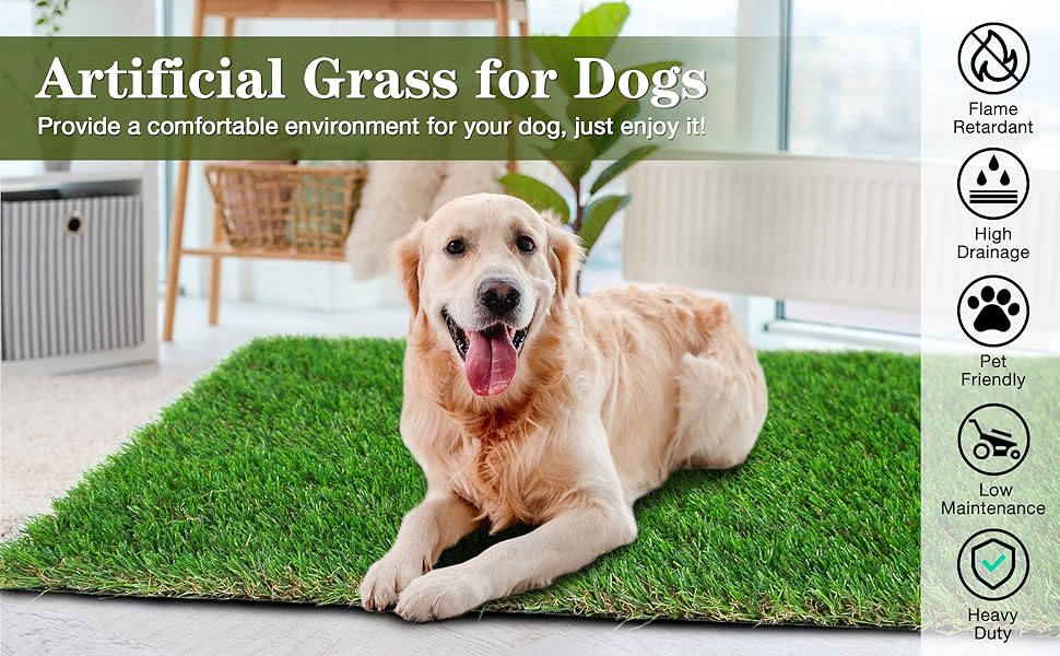 GLOBREEN 48" X 32" Dogs Artificial Grass Turf Rug, Thick