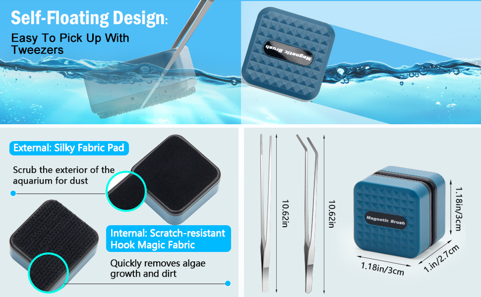 Catcan Mini Aquarium Glass Cleaner Brush with 2 PCS Tweezers,