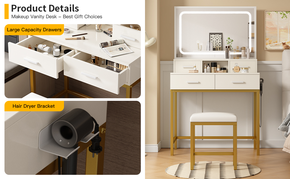 Makeup Vanity with Mirror and Lights, Vanity Desk Table