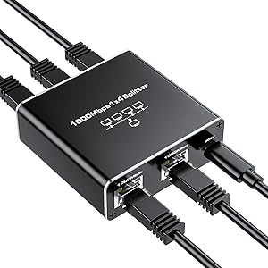Ethernet Splitter 1 to 4 High Speed 1000Mbps Gigabit RJ45 Splitter Adapter 1 in 4 Female Out