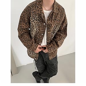 Amazon | [ShuMing] ヒョウ柄 デニムジャケット メンズ